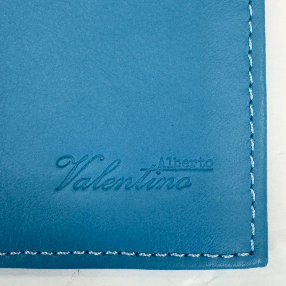 Alberto Valentino Italian Genuine‎ Leather Teal Bifold Wallet Vera Pelle NWT